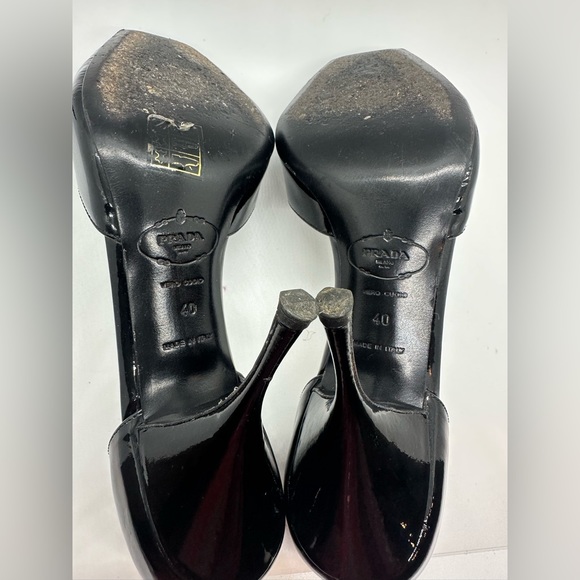 PRADA Calzature Black Patent Leather Peep Toe Pumps Sz 40 - Picture 8 of 9